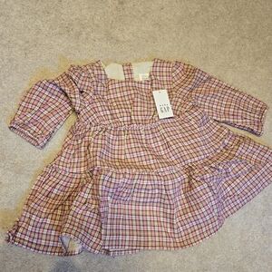 NWT Baby Gap Pink Plaid Long Sleeve Dress 6-12 Months